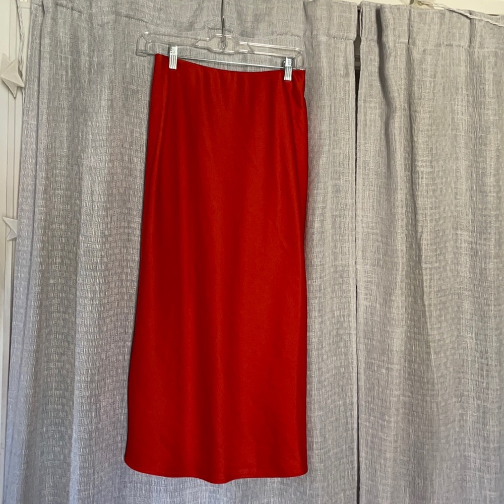 Red Silk Maxi Skirt